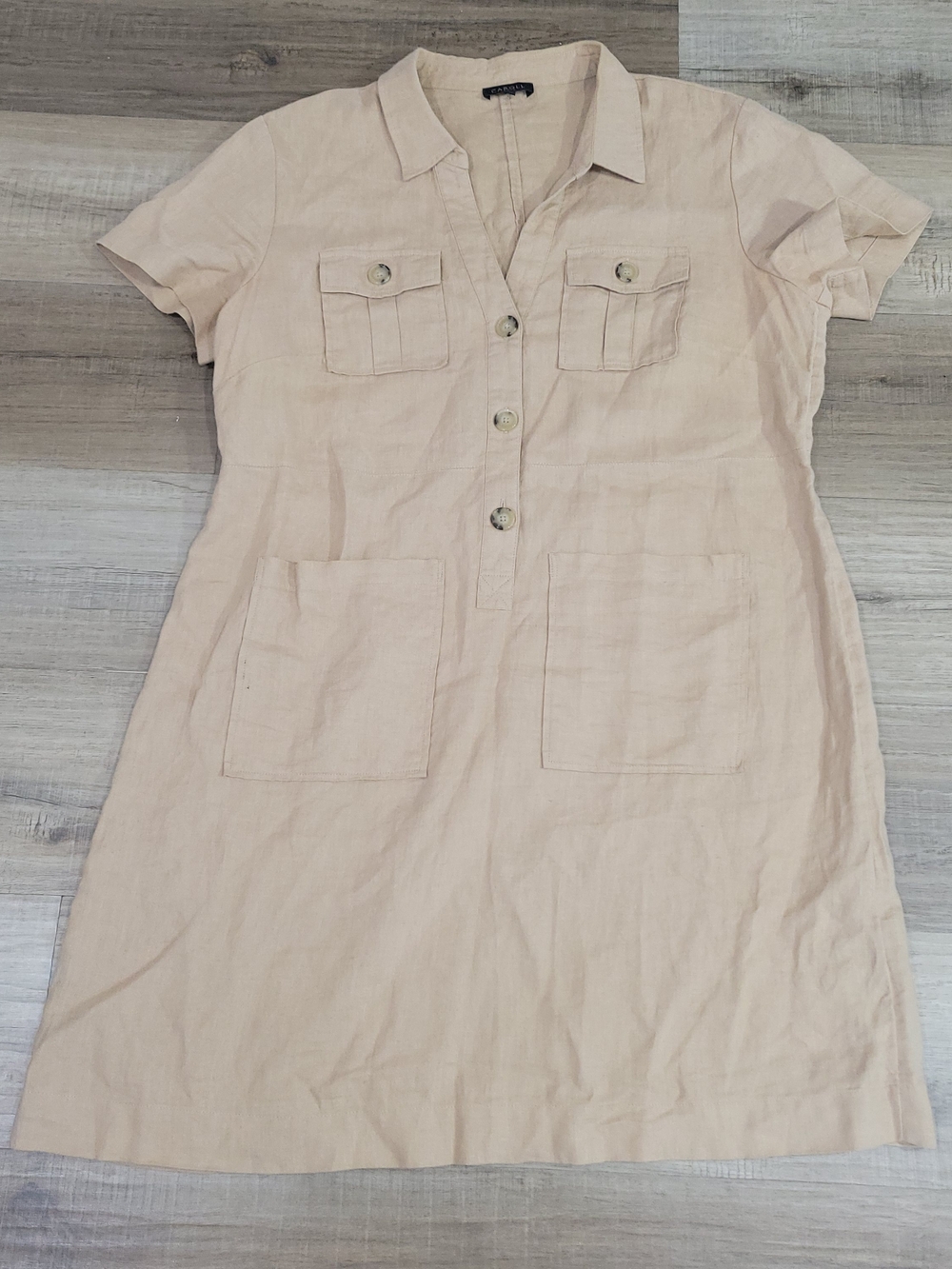 Linen Shirt Dress with Patch Pockets - Light Beige